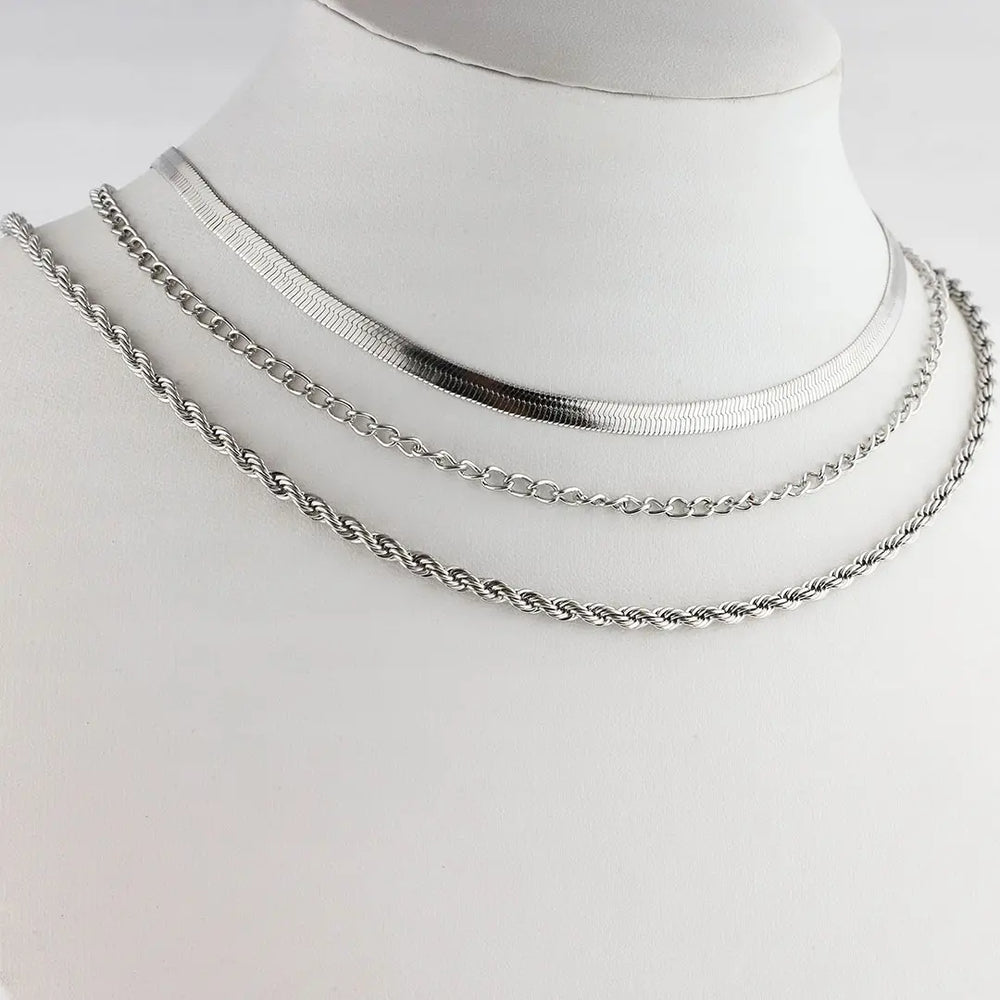 Set plateado bijou 3 cadenas