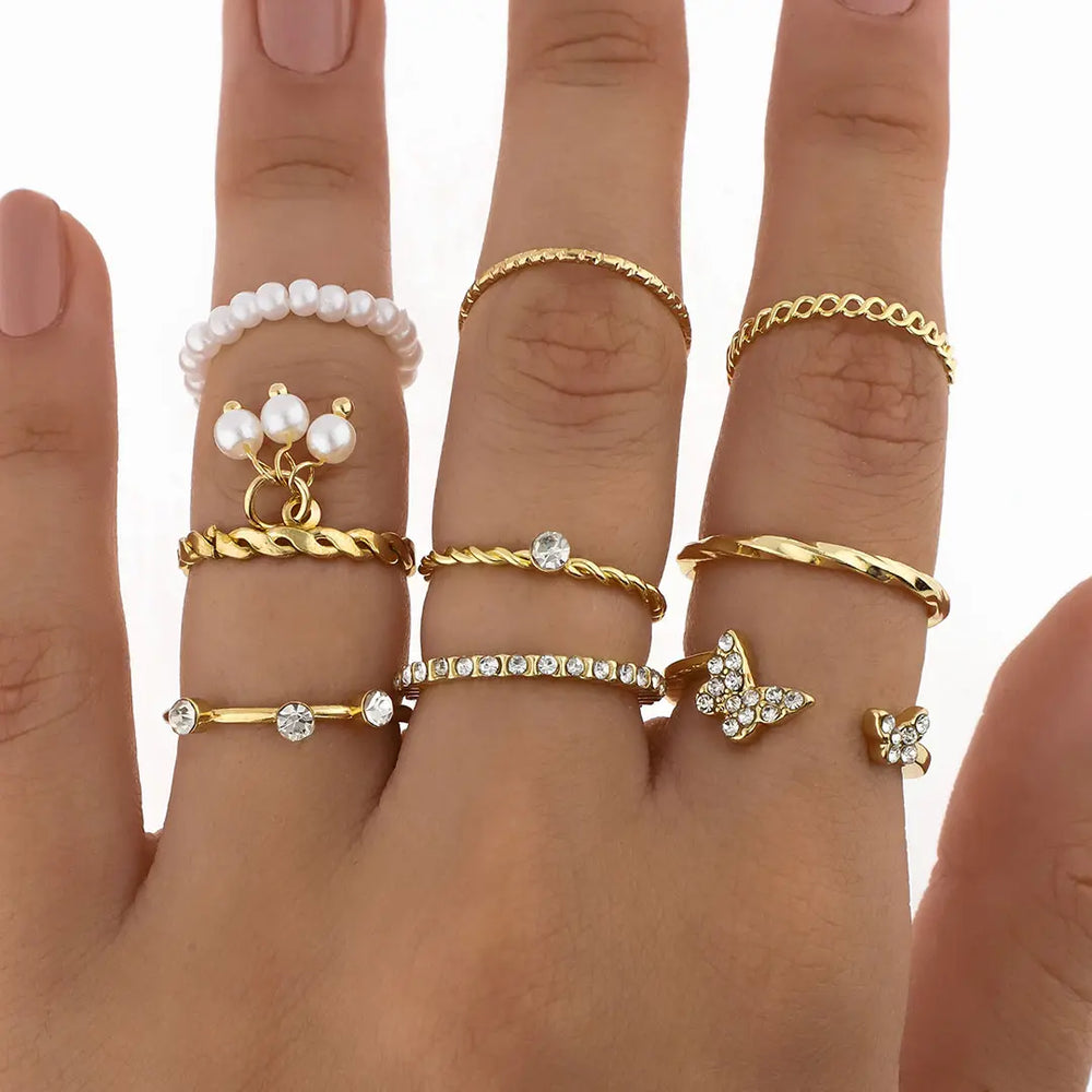 Set dorado bijou 9 anillos