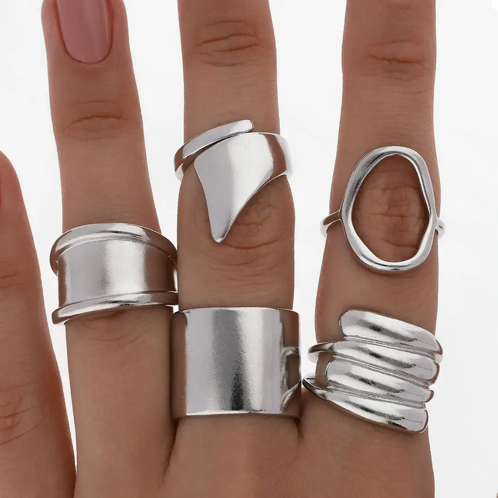 Set plateado bijou 5 anillos