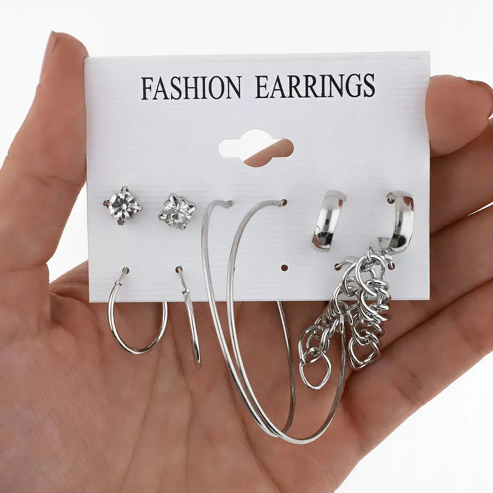 Set plateado bijou aros 5 pares