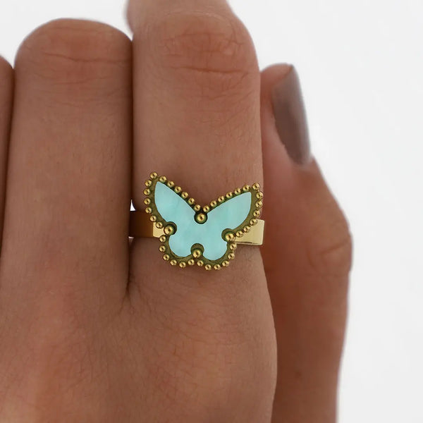 Anillo mariposa acero dorado