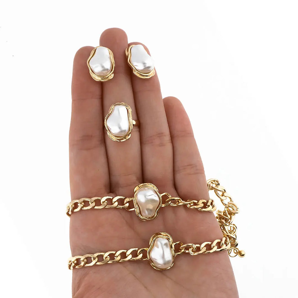 Set dorado bijou colgante + pulsera + aros + anillo