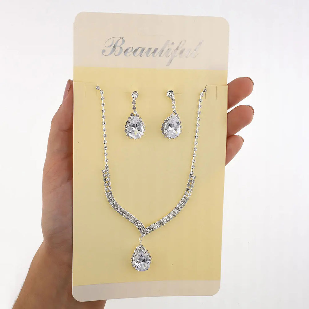Set plateado bijou colgante + aros