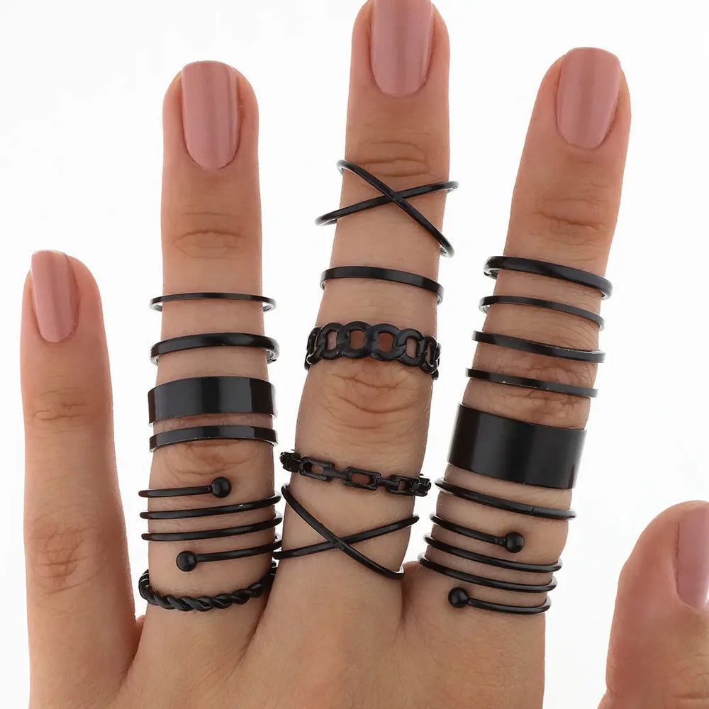 Set negro bijou 16 anillos