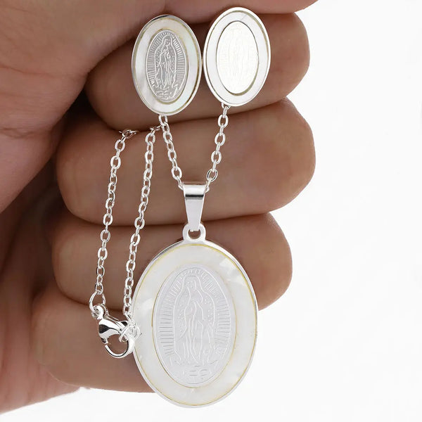 Set acero blaco colgante + aros