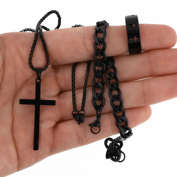Set negro bijou colgante + pulsera + anillo