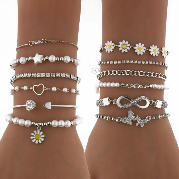 Set plateado bijou 11 pulseras + brazalete