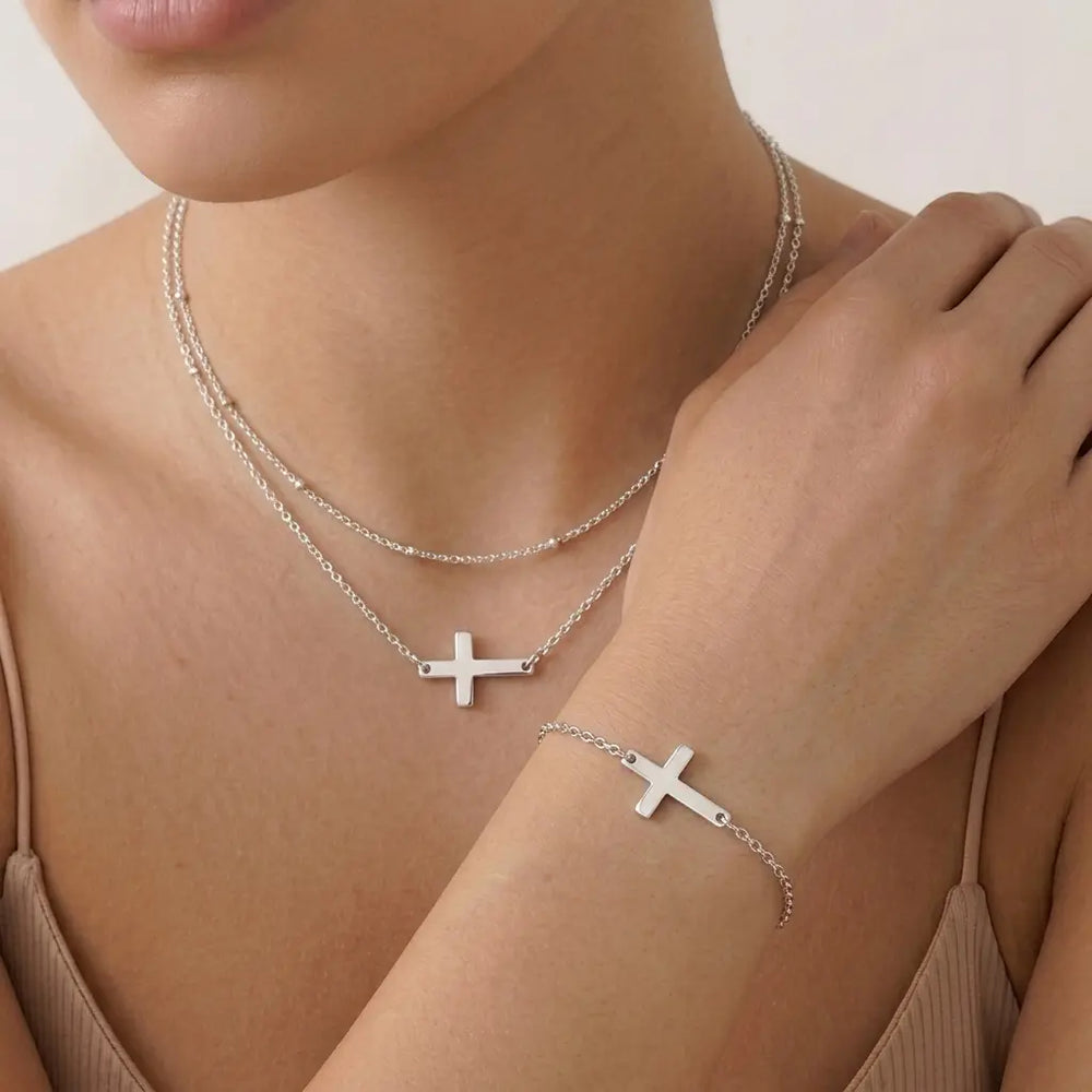 Set plateado bijou 2 colgantes + pulsera