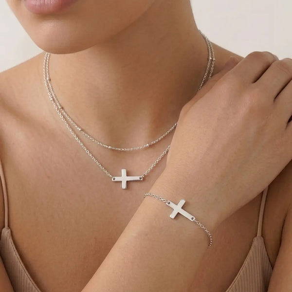 Set plateado bijou 2 colgantes + pulsera