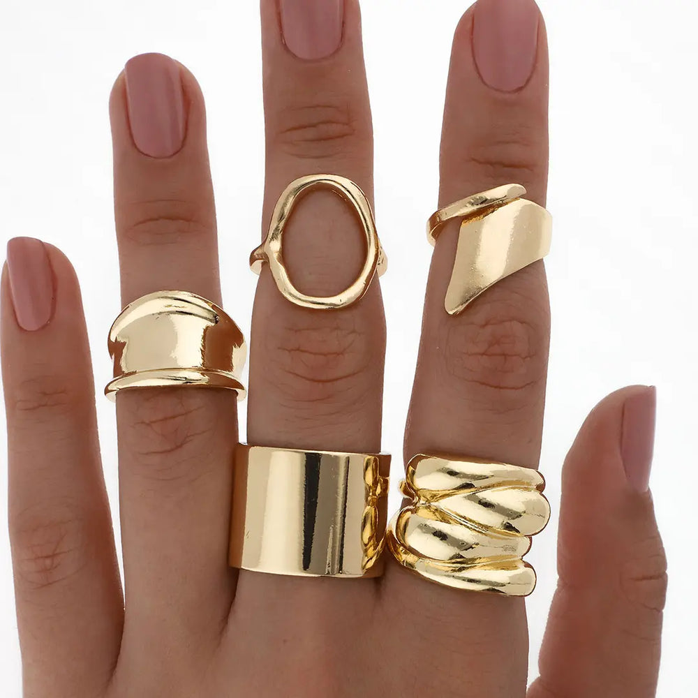 Set dorado bijou 5 anillos