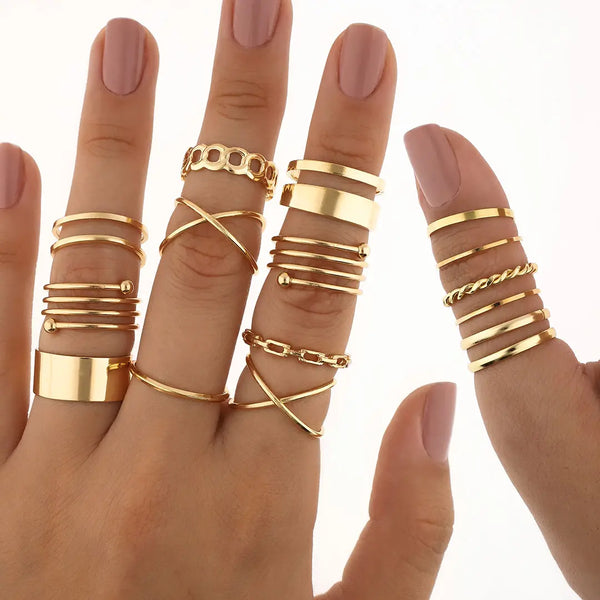 Set dorado bijou 15 anillos