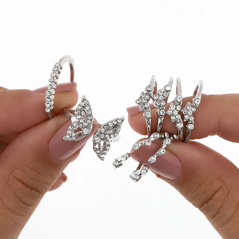 Set plateado bijou 8 anillos