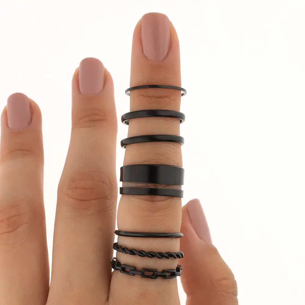 Set negro bijou 7 anillos