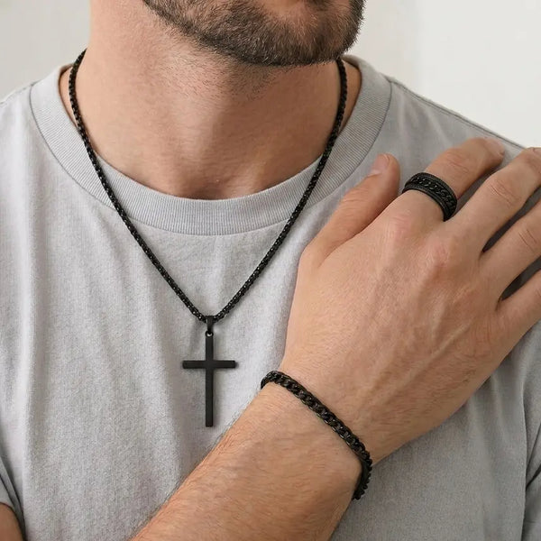 Set negro bijou colgante + pulsera + anillo
