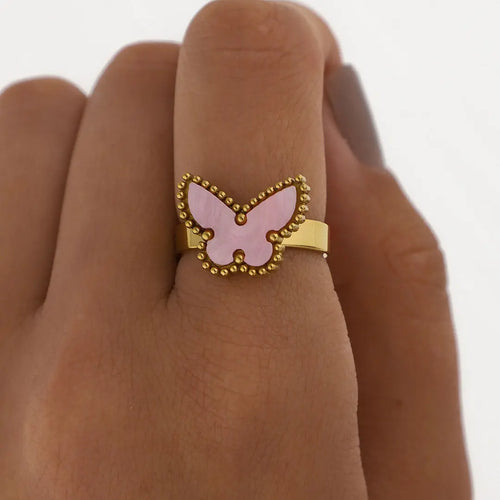 Anillo mariposa acero dorado