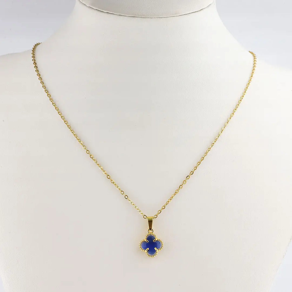Colgante trebol azul acero dorado