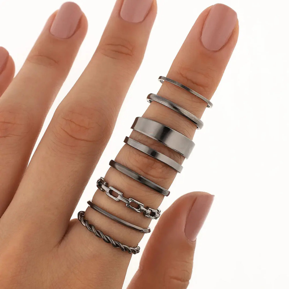 Set negro bijou 7 anillos