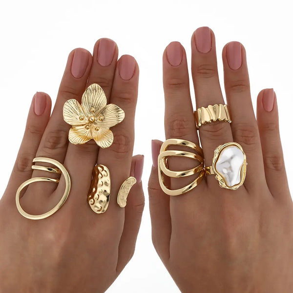 Set dorado bijou 6 anillos