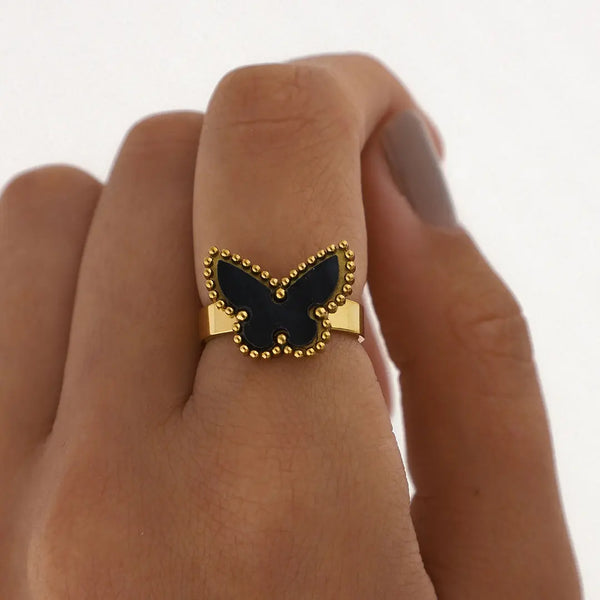 Anillo mariposa acero dorado