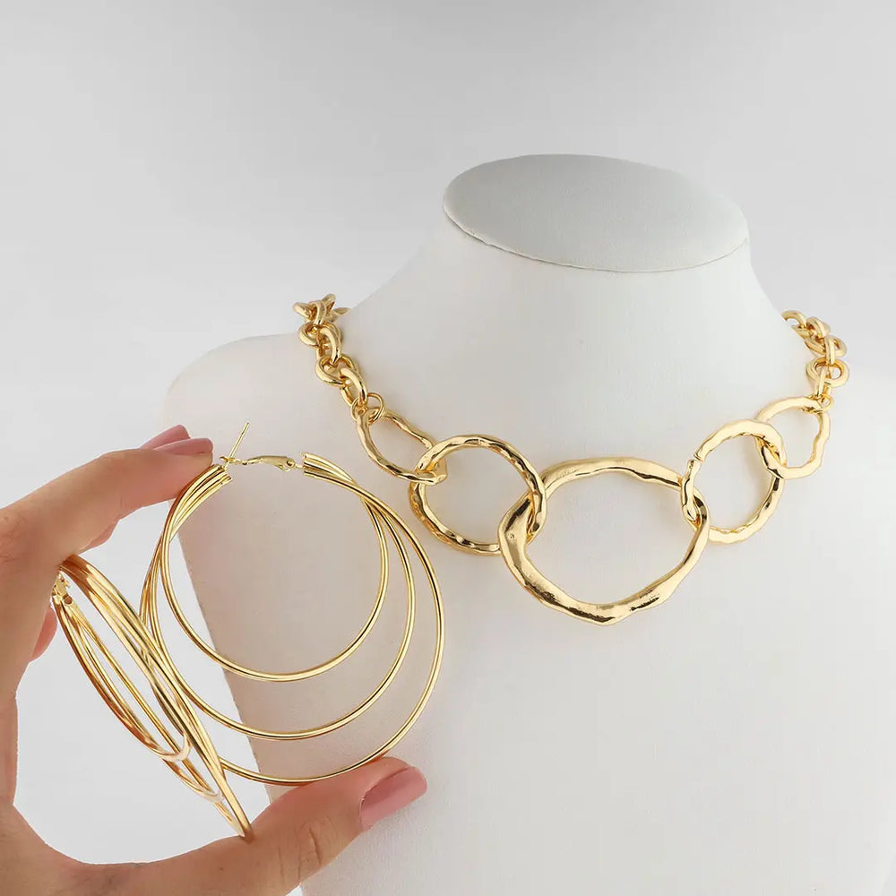 Set dorado bijou colgante + aros