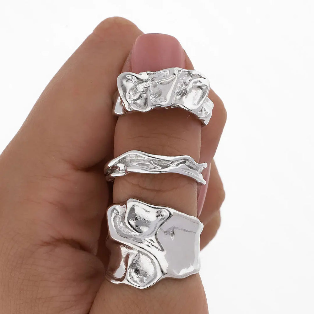 Set plateado bijou 3 anillos