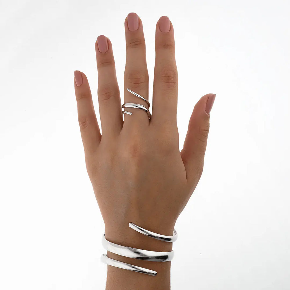 Set plateado bijou brazalete + anillo