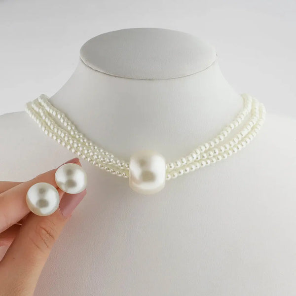 Set perla bijou colgante + aros