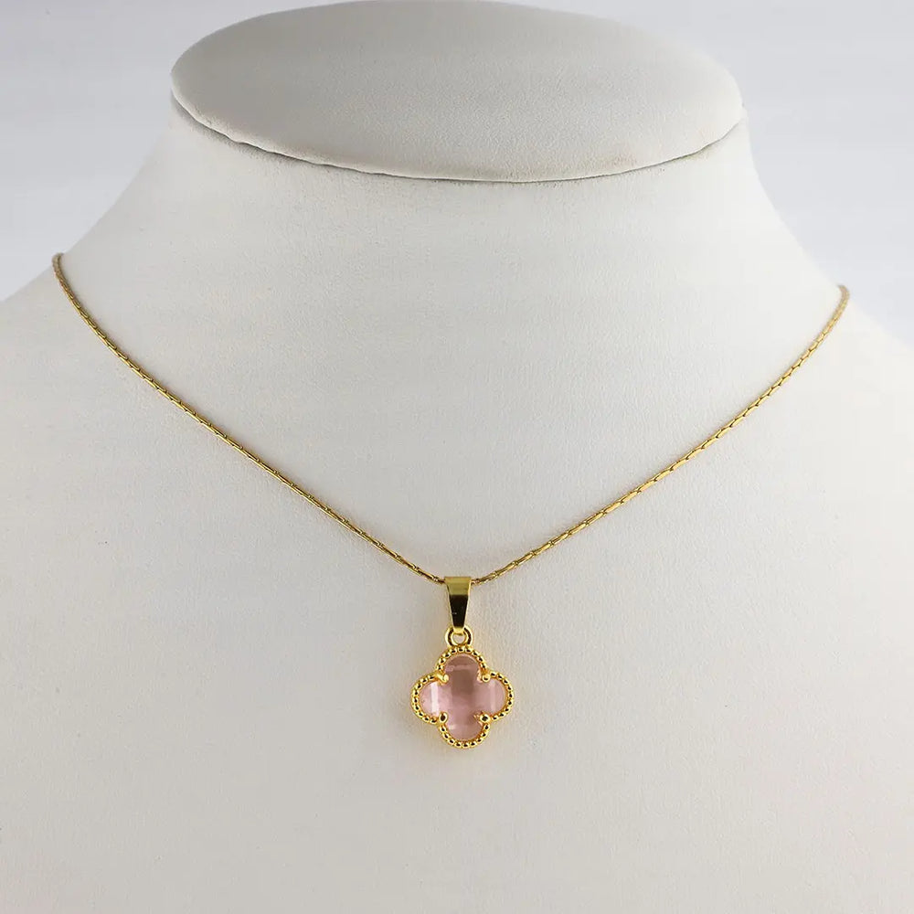 Colgante trebol rosa acero dorado