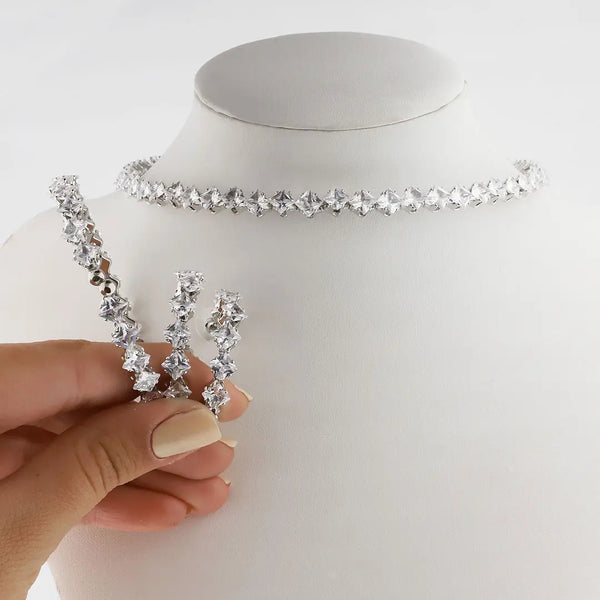 Set plateado bijou colgante + pulsera + aros