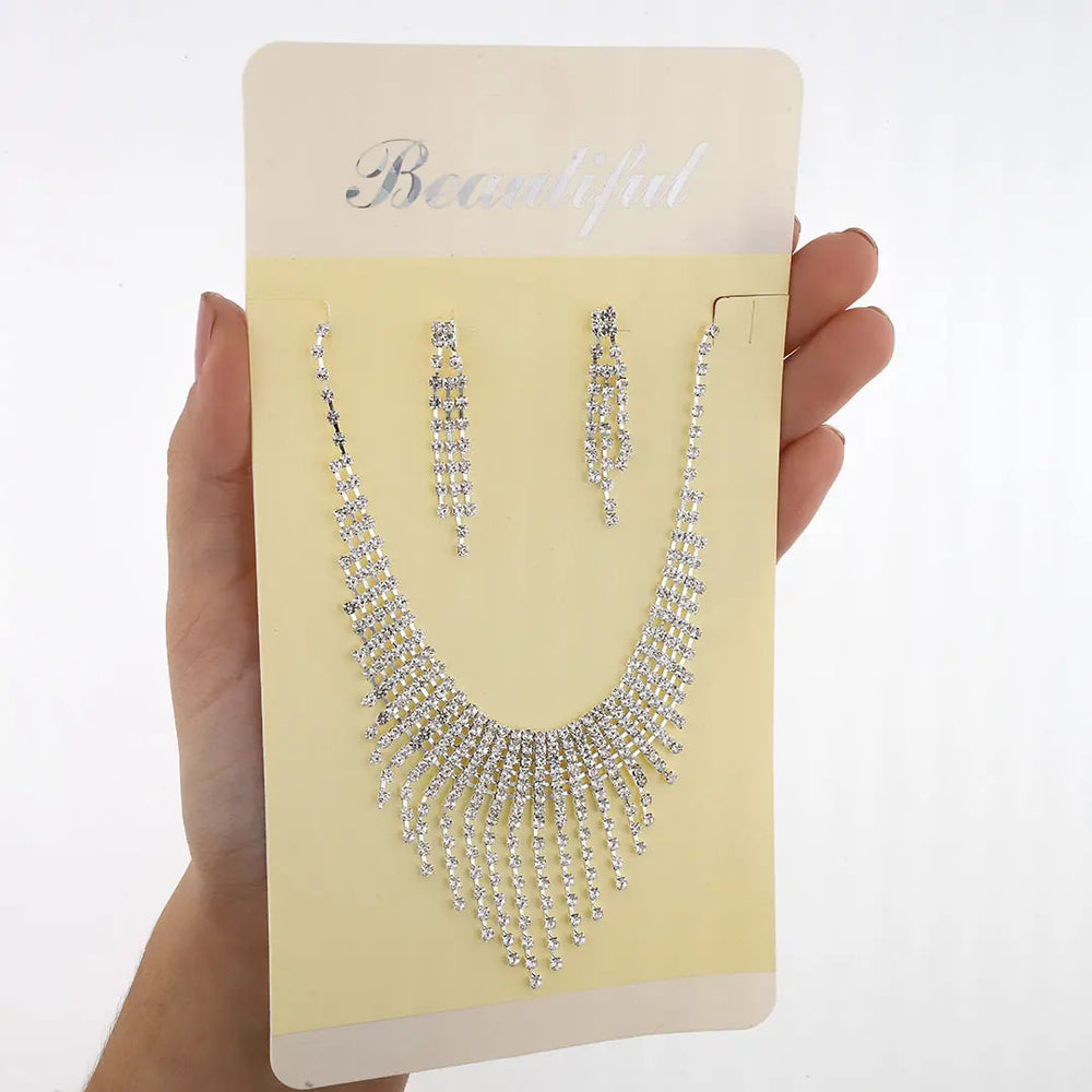 Set plateado bijou colgante + aros