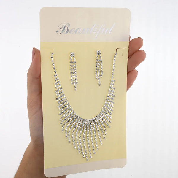 Set plateado bijou colgante + aros
