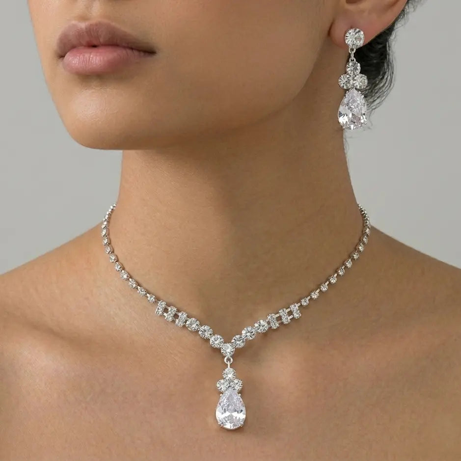 Set plateado bijou colgante + aros