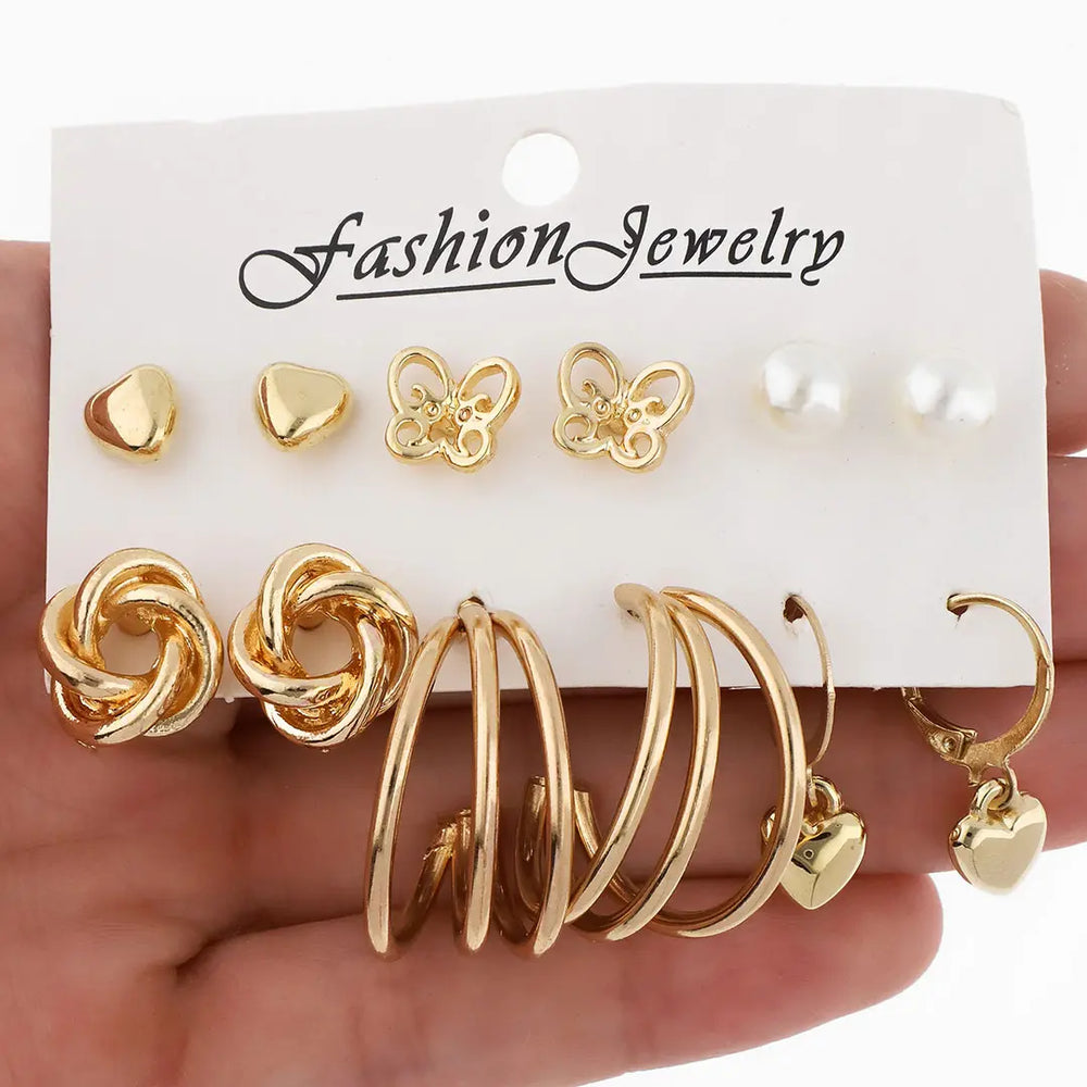 Set dorado bijou aros 6 pares