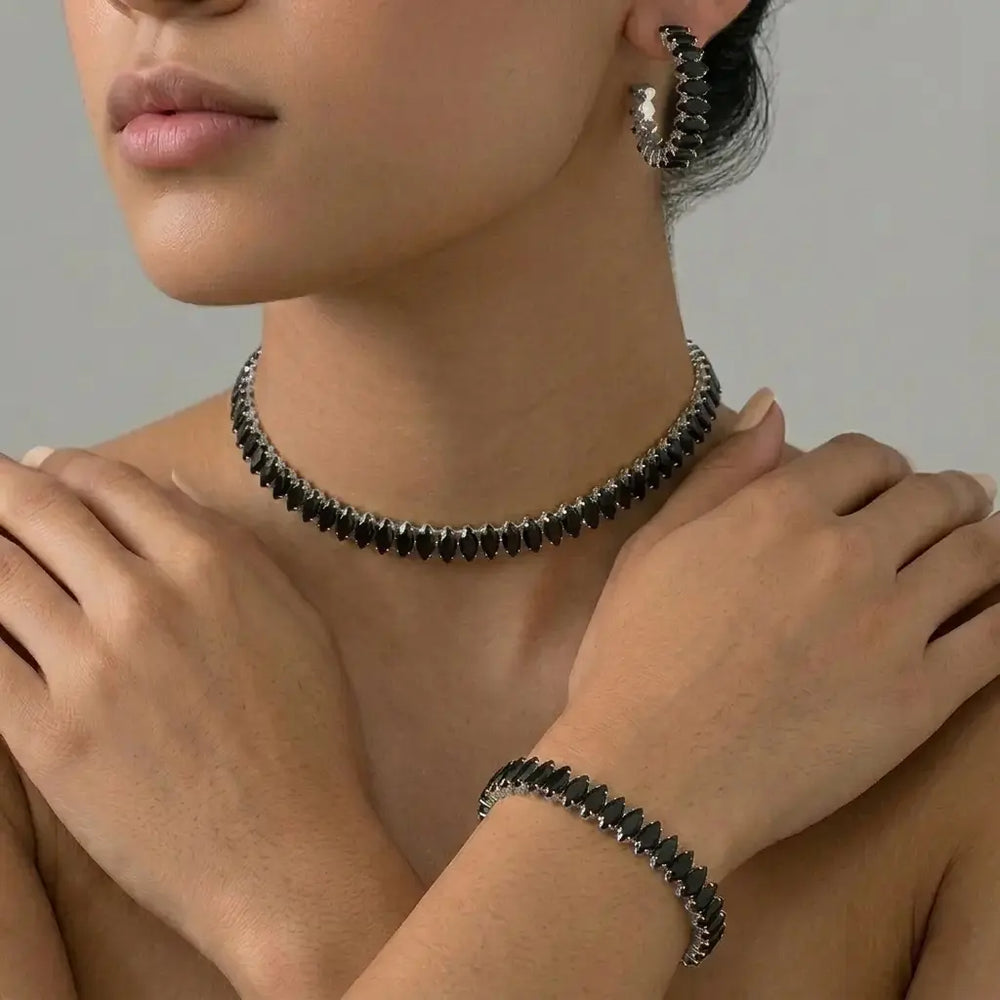 Set plateado bijou colgante + pulsera + aros