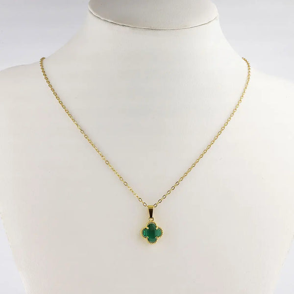 Colgante trebol verde acero dorado