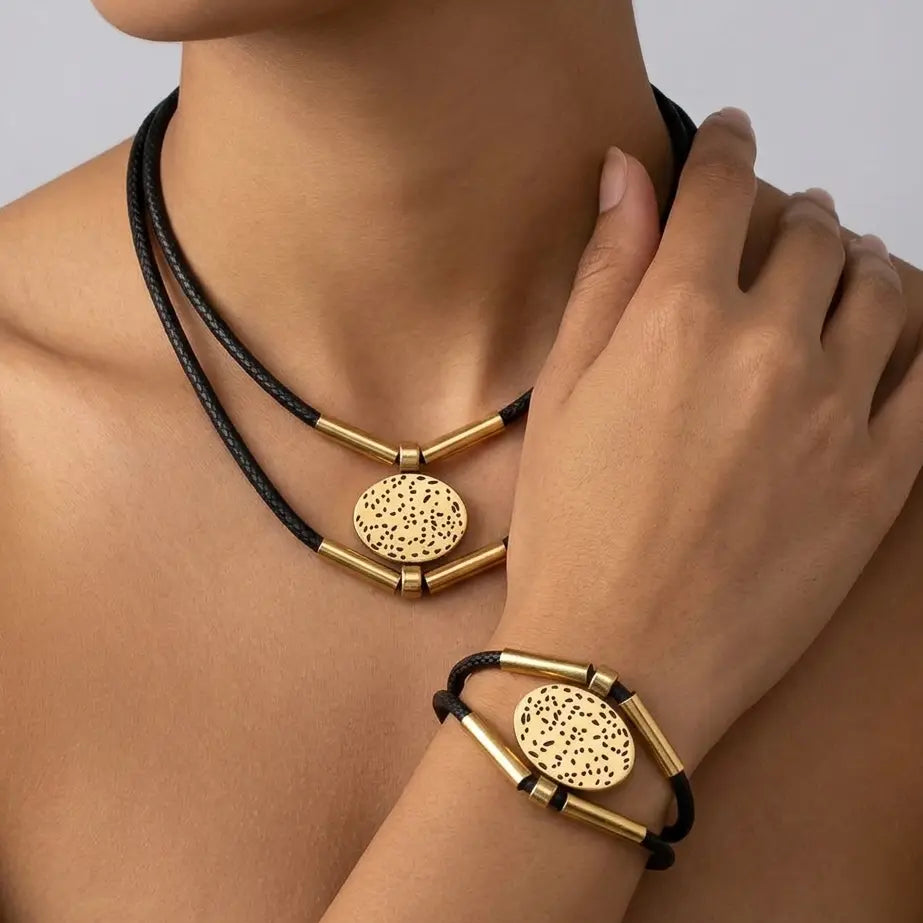 Set dorado bijou colgante + pulsera
