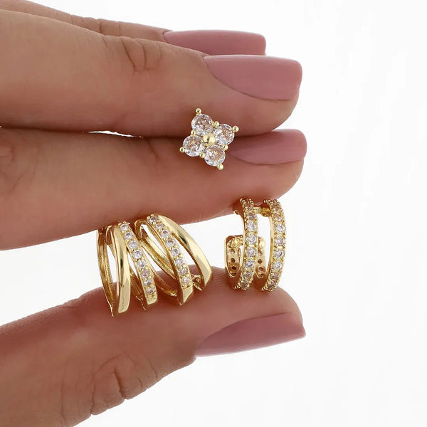 Set dorado bijou 1 par de aros + 1 ear cuff