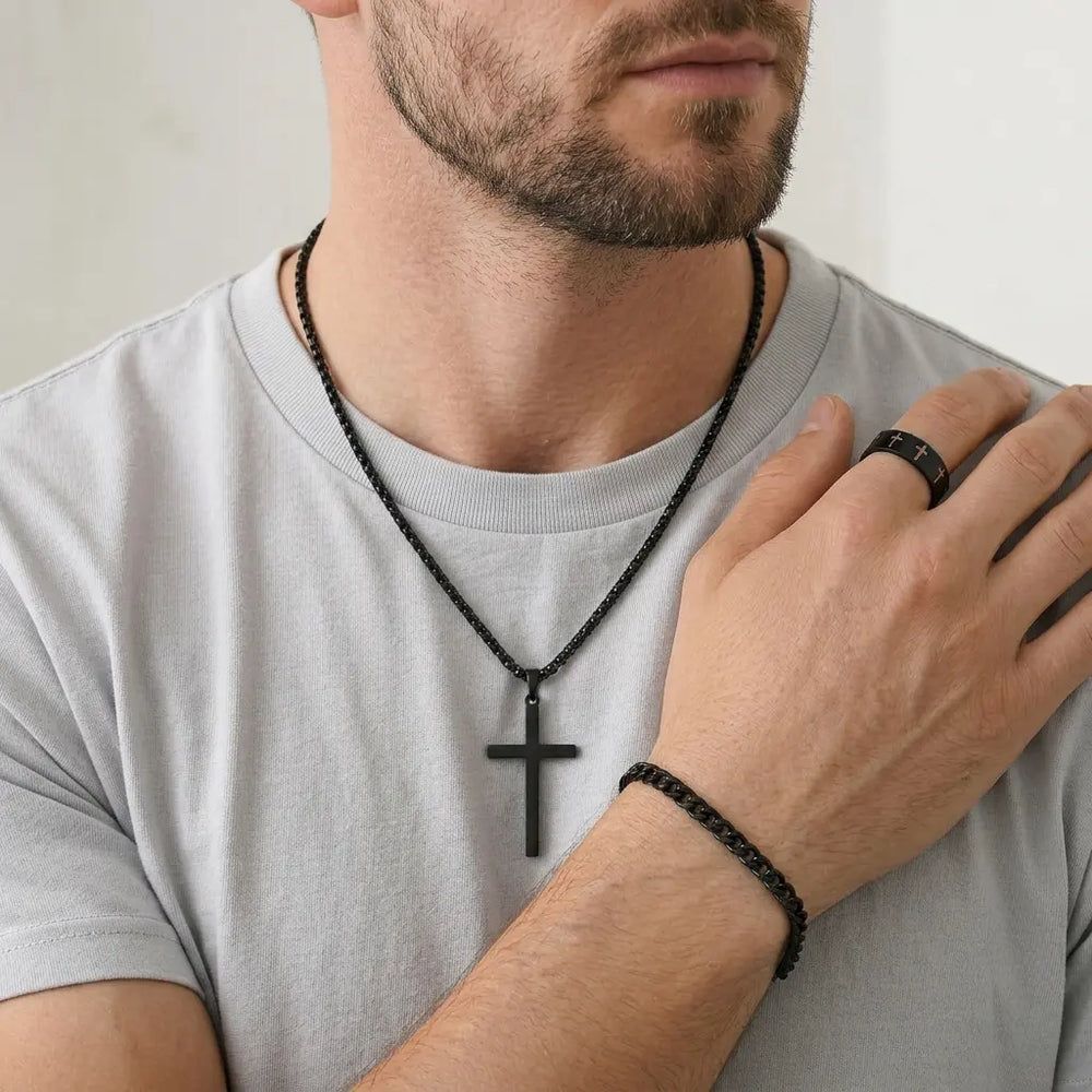 Set negro bijou colgante + pulsera + anillo