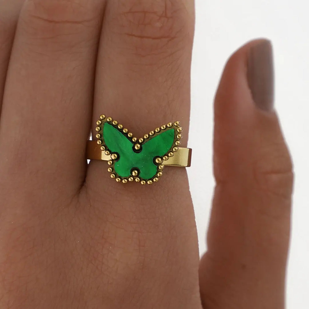 Anillo mariposa acero dorado