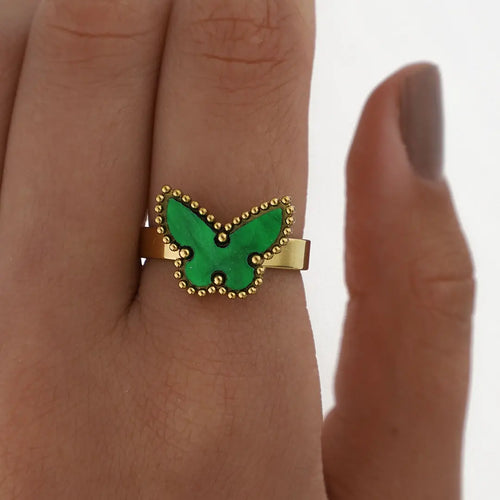 Anillo mariposa acero dorado