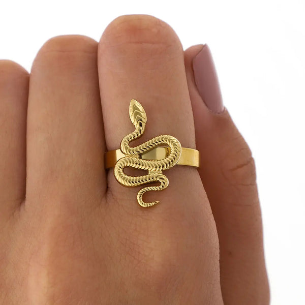 Anillo serpiente acero dorado