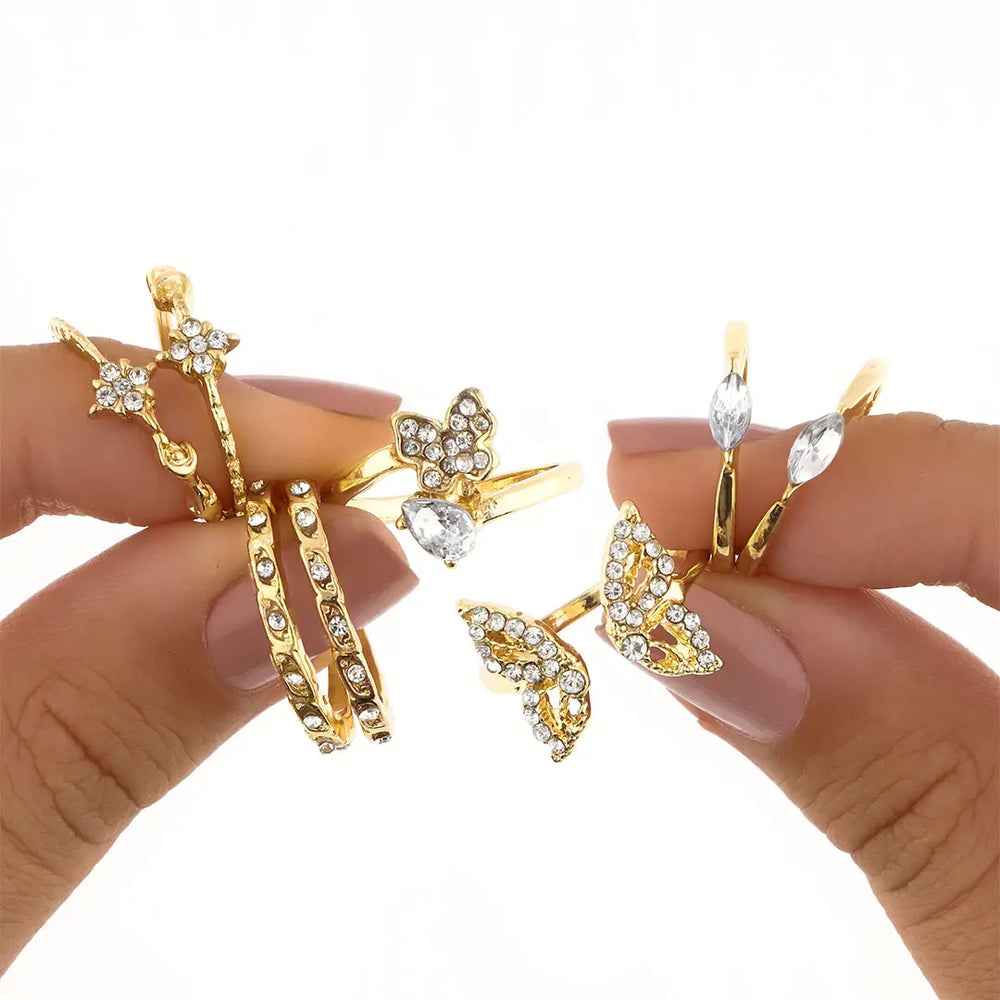 Set dorado bijou 8 anillos
