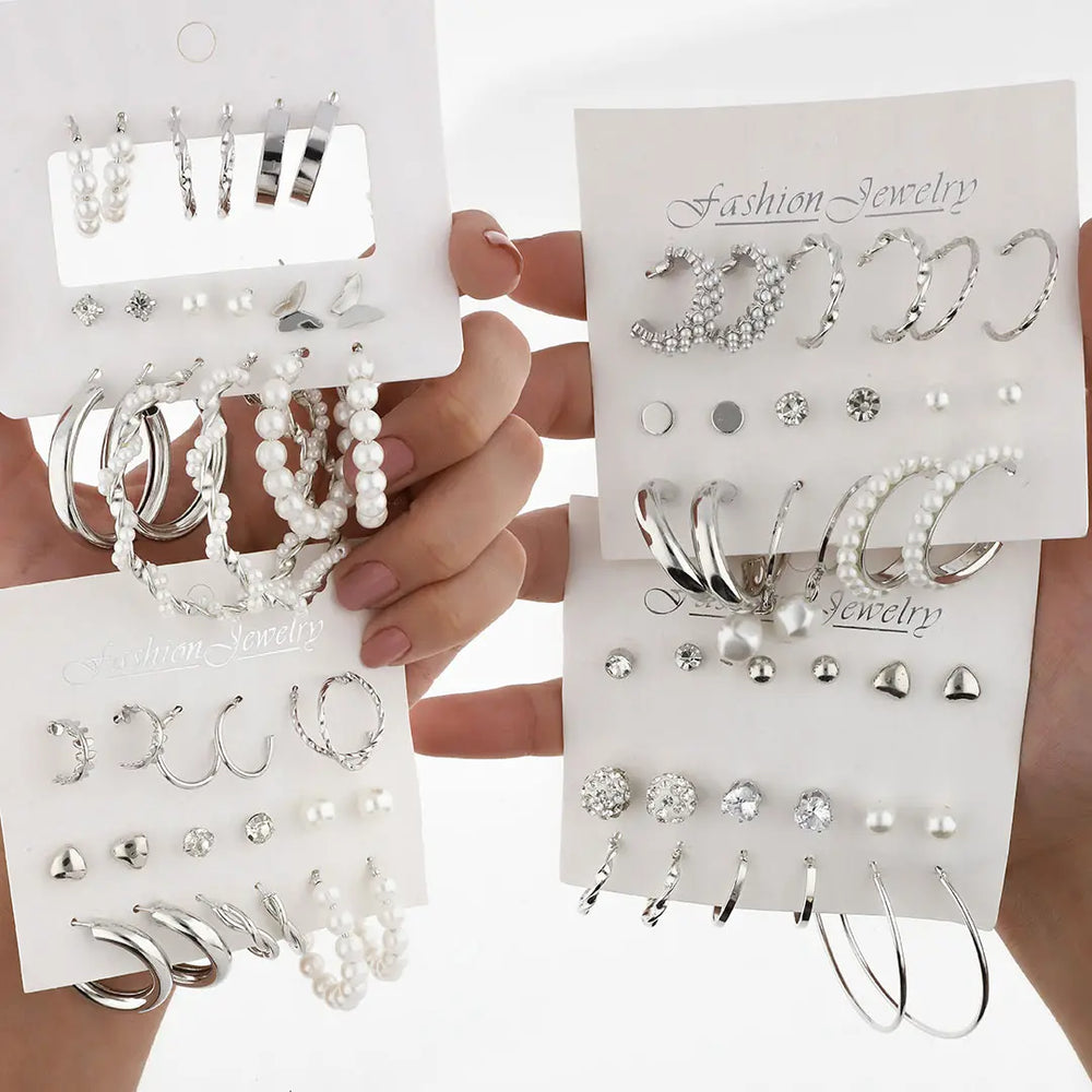 Set plateado bijou aros 36 pares