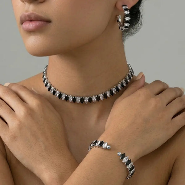 Set plateado bijou colgante + pulsera + aros