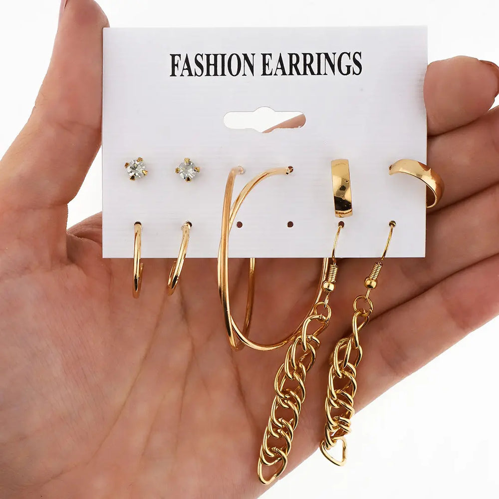 Set dorado bijou aros 5 pares