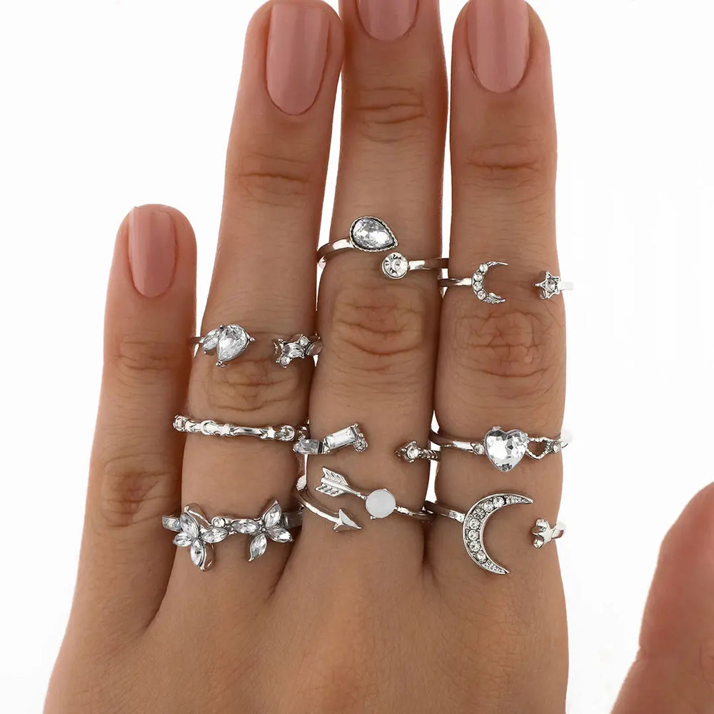 Set plateado bijou 9 anillos